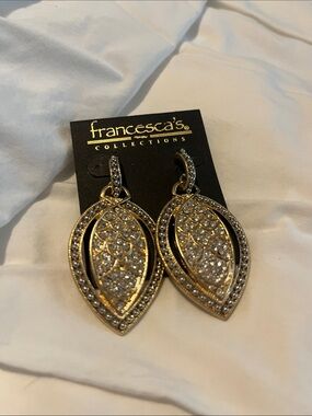 Francesca's Collections Gold Pave Leaf Drop Earrings